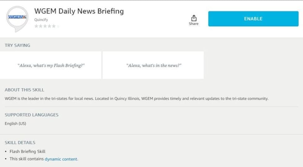 Image of WGEM Daily News Briefing on Amazon Alexa app