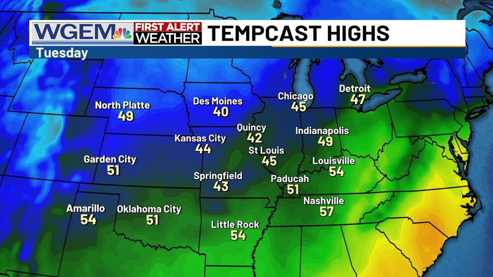 Next week high temps will be about 30 degrees cooler than this week